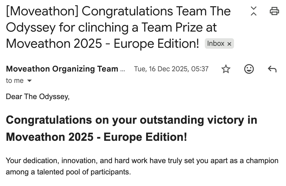 IOTA Moveathon Europe 2025 Winner Email